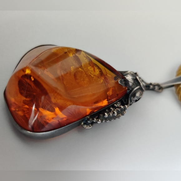 Stunning Genuine Baltic Amber Pendant Art Nouveau style Sterling Silver 925 - Picture 15 of 16